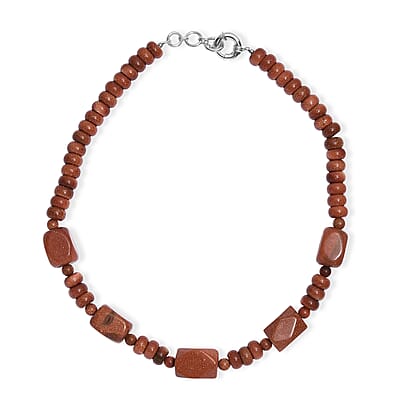 EverTrue Gold Sandstone 430.00 ctw Beaded Necklace (18 Inches) in Platinum Bond