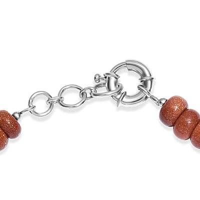 EverTrue Gold Sandstone 430.00 ctw Beaded Necklace (18 Inches) in Platinum Bond
