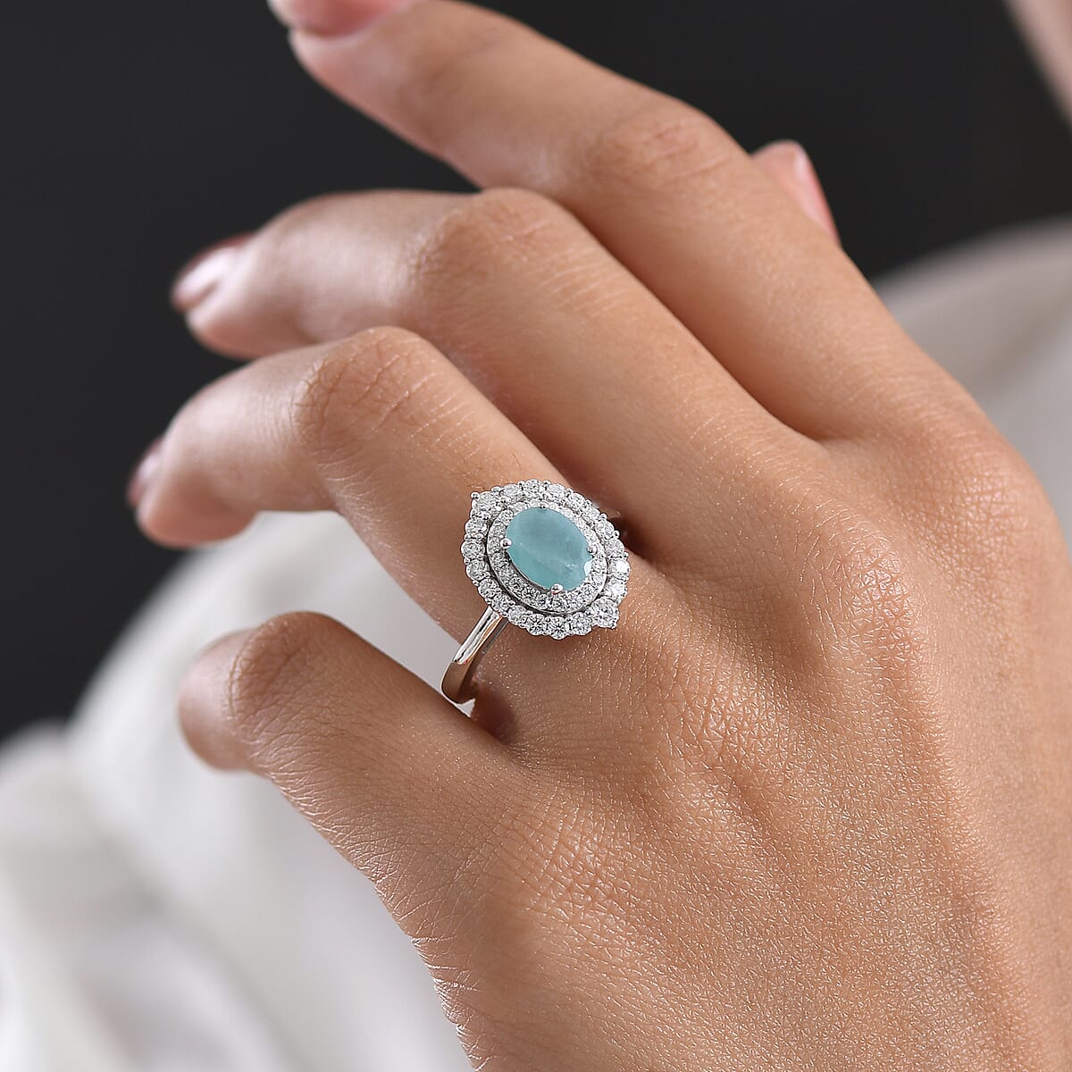 D'Joy Premium Grandidierite and Moissanite 1.85 ctw Ocean Crown Halo Ring in Rhodium Over Sterling Silver (Size 7.0) image number 2