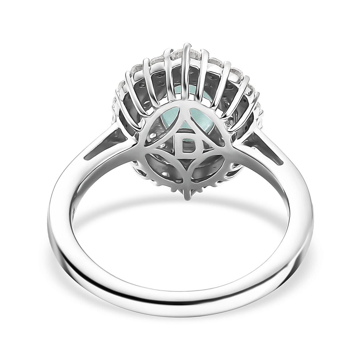 D'Joy Premium Grandidierite and Moissanite 1.85 ctw Ocean Crown Halo Ring in Rhodium Over Sterling Silver (Size 7.0) image number 4