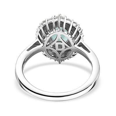 D'Joy Premium Grandidierite and Moissanite 1.85 ctw Ocean Crown Halo Ring in Rhodium Over Sterling Silver (Size 8.0)