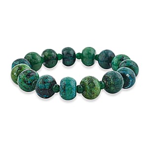 Green Aventurine and Azurite 355.00 ctw Beaded Stretch Bracelet