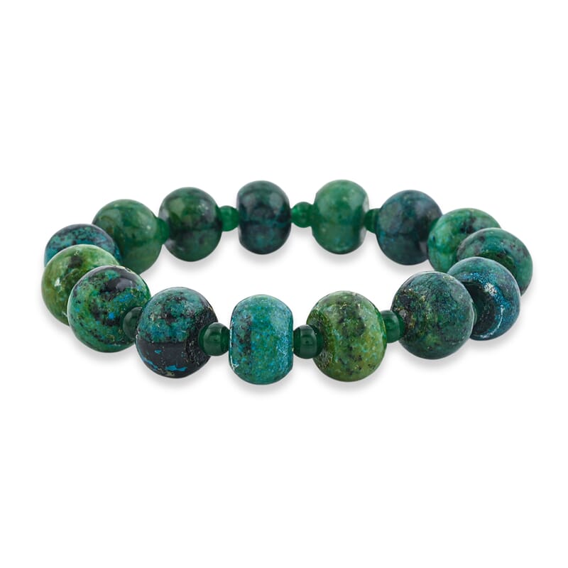Green Aventurine and Azurite 355.00 ctw Beaded Stretch Bracelet