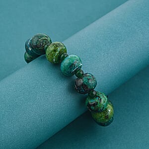 Green Aventurine and Azurite 355.00 ctw Beaded Stretch Bracelet