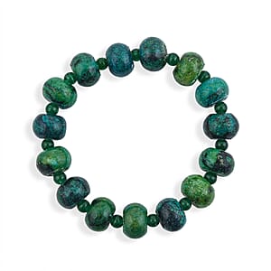 Green Aventurine and Azurite 355.00 ctw Beaded Stretch Bracelet
