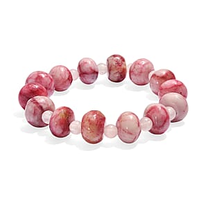 Galilea Rose Quartz and Pink Web Jasper 246.00 ctw Beaded Stretch Bracelet