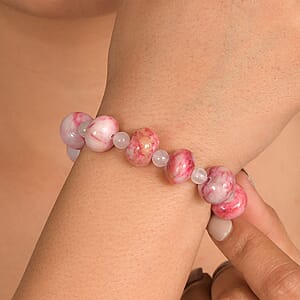 Galilea Rose Quartz and Pink Web Jasper 246.00 ctw Beaded Stretch Bracelet