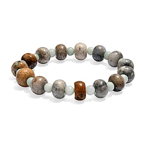 Amazonite and Moss Agate 186.00 ctw Beaded Stretch Bracelet