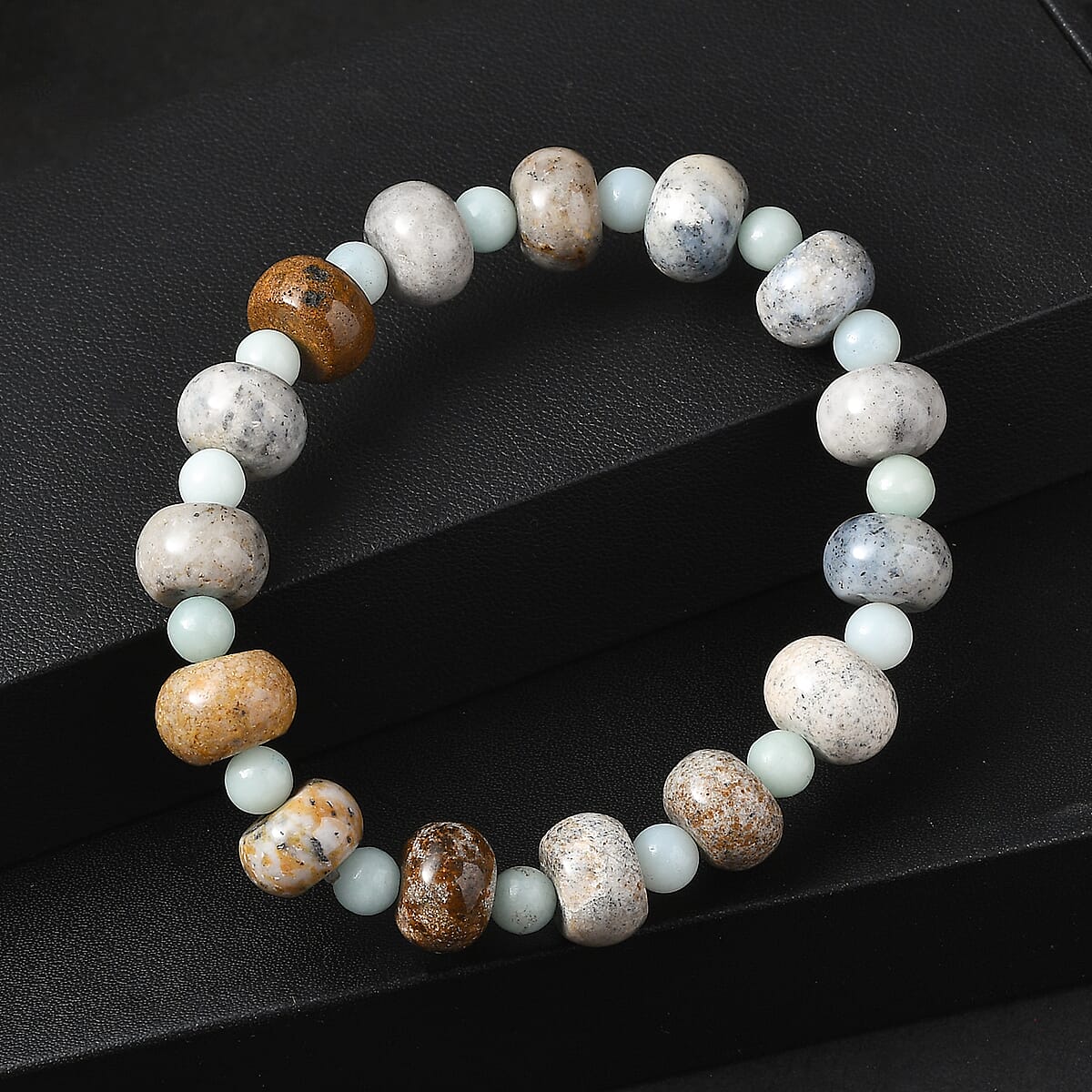 Amazonite and Moss Agate 186.00 ctw Beaded Stretch Bracelet image number 1
