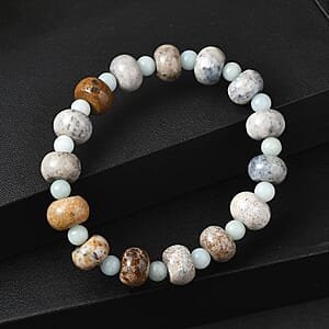 Amazonite and Moss Agate 186.00 ctw Beaded Stretch Bracelet