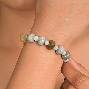 Amazonite and Moss Agate 186.00 ctw Beaded Stretch Bracelet