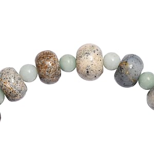 Amazonite and Moss Agate 186.00 ctw Beaded Stretch Bracelet