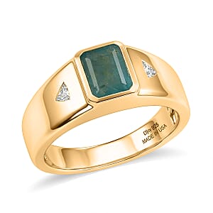 D'Joy Premium Grandidierite and Moissanite 1.80 ctw Men's Ring in 18K Vermeil Yellow Gold Over Sterling Silver (Size 10.0)