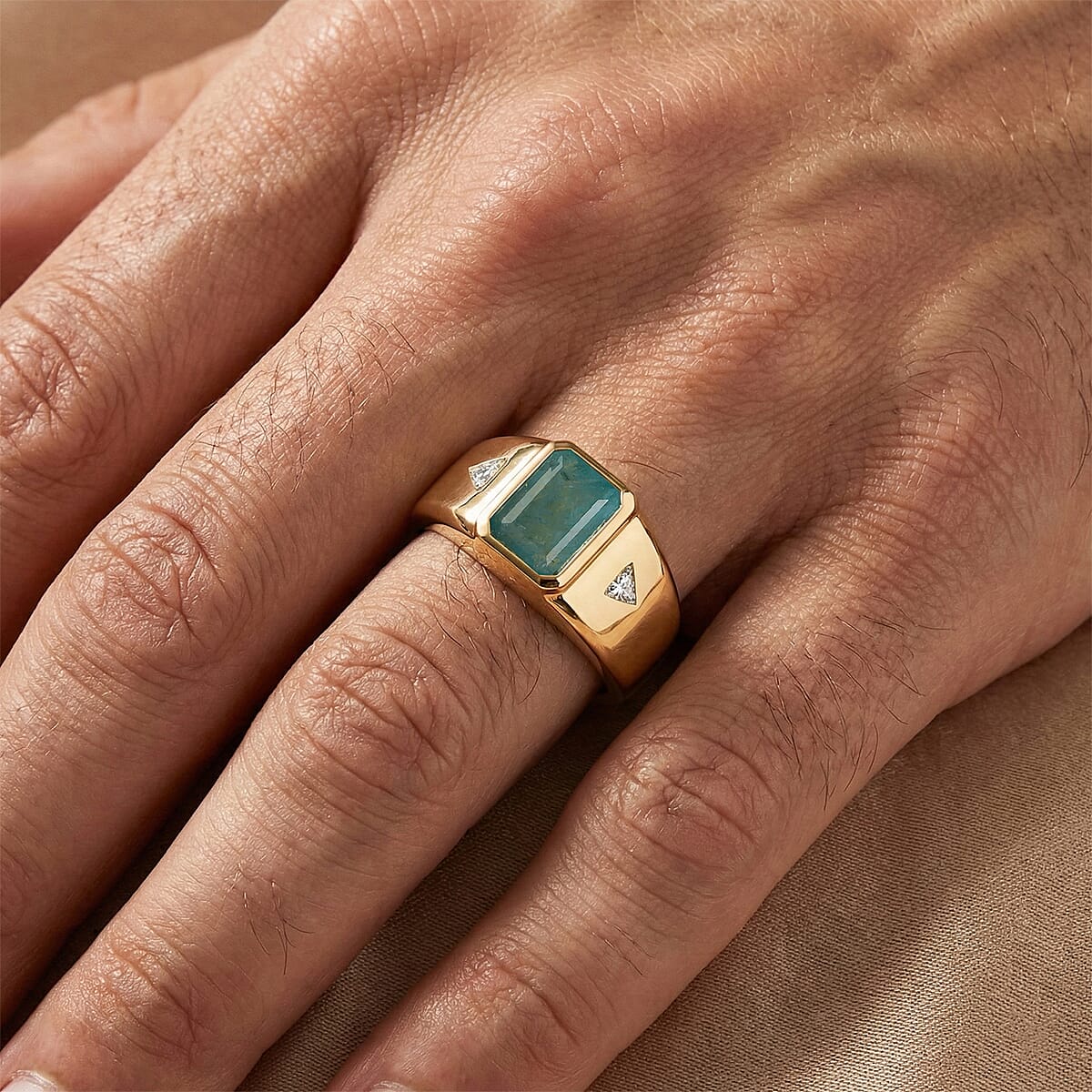 D'Joy Premium Grandidierite and Moissanite 1.80 ctw Men's Ring in 18K Vermeil Yellow Gold Over Sterling Silver (Size 10.0) image number 2