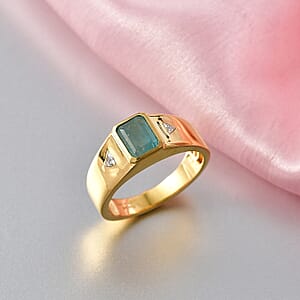 D'Joy Premium Grandidierite and Moissanite 1.80 ctw Ring in 18K Vermeil Yellow Gold Over Sterling Silver (Size 11.0)