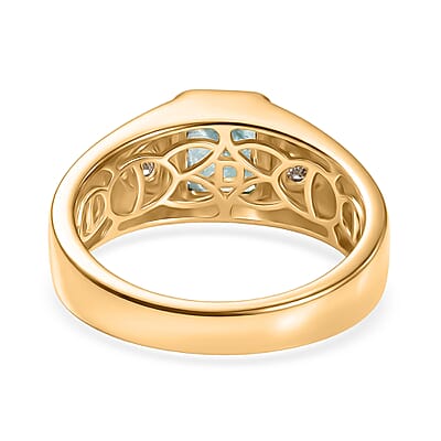 D'Joy Premium Grandidierite and Moissanite 1.80 ctw Men's Ring in 18K Vermeil Yellow Gold Over Sterling Silver (Size 13.0)