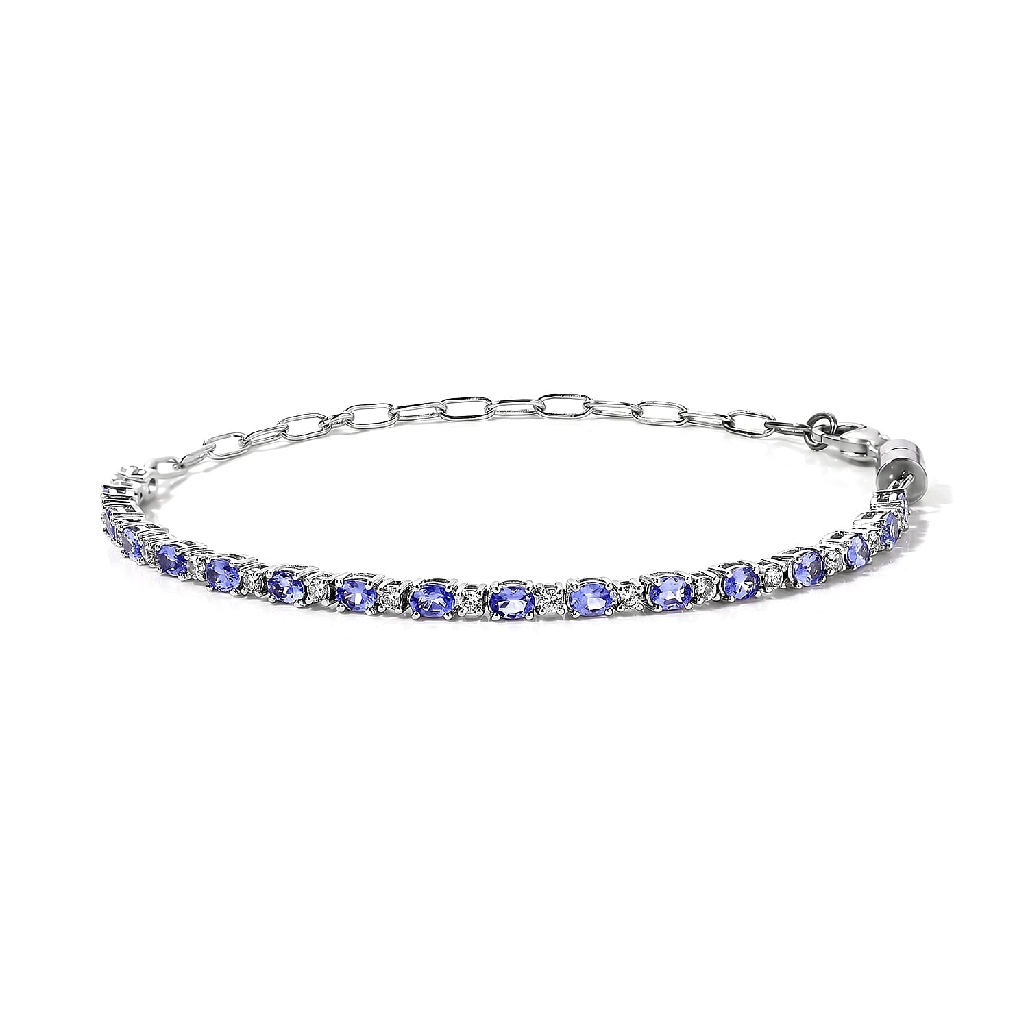 EverTrue Tanzanite and White Zircon 3.40 ctw Bracelet in Platinum Bond (6.50-8.50In)