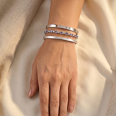 EverTrue Tanzanite and White Zircon 3.40 ctw Bracelet in Platinum Bond (6.50-8.50In)
