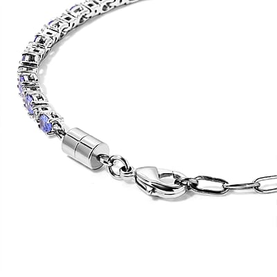 EverTrue Tanzanite and White Zircon 3.40 ctw Bracelet in Platinum Bond (6.50-8.50In)