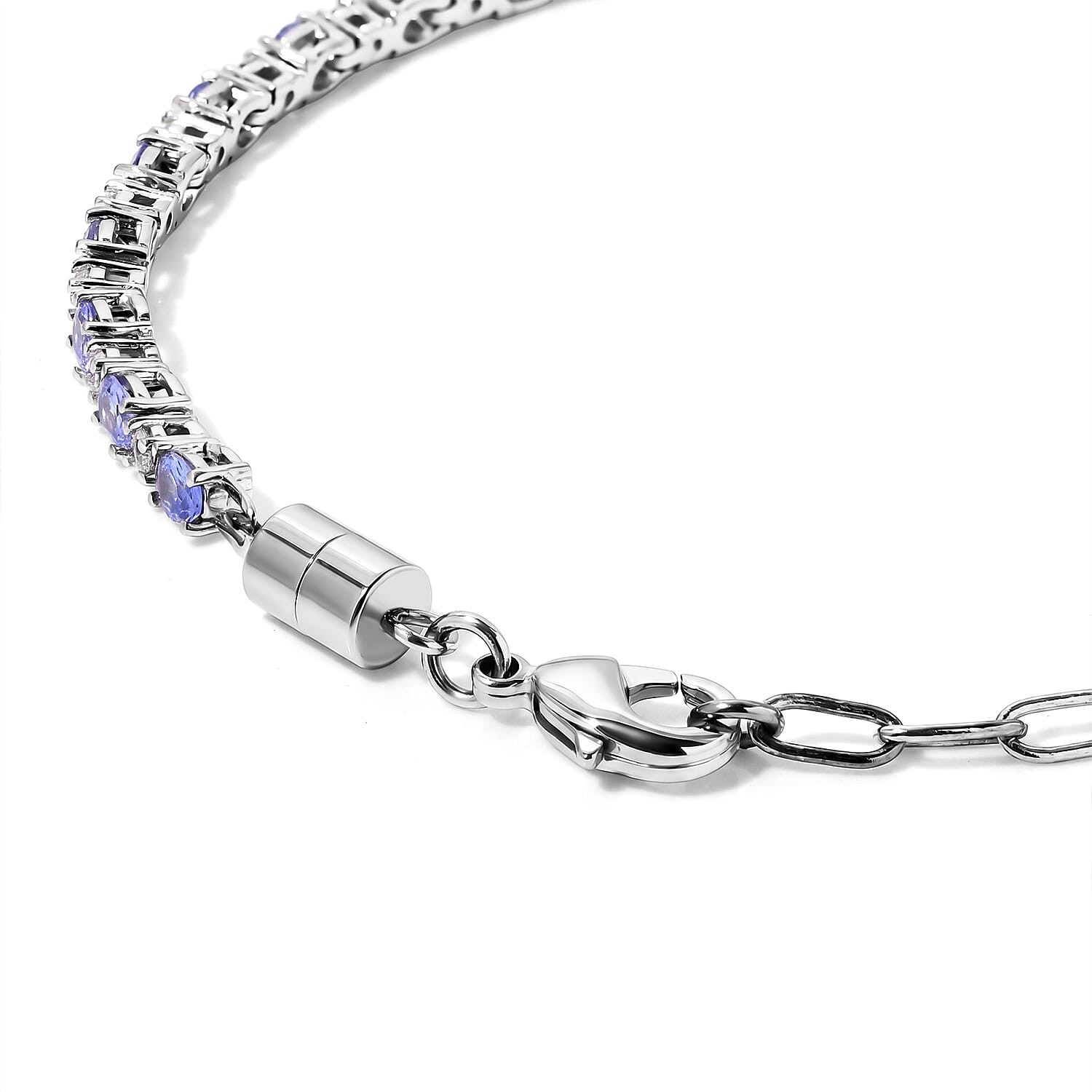 EverTrue Tanzanite and White Zircon 3.40 ctw Bracelet in Platinum Bond (6.50-8.50In)