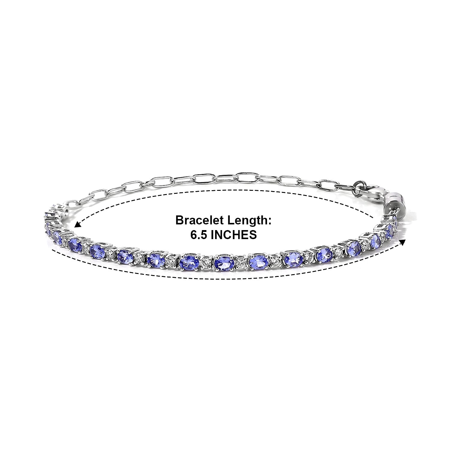 EverTrue Tanzanite and White Zircon 3.40 ctw Bracelet in Platinum Bond (6.50-8.50In)