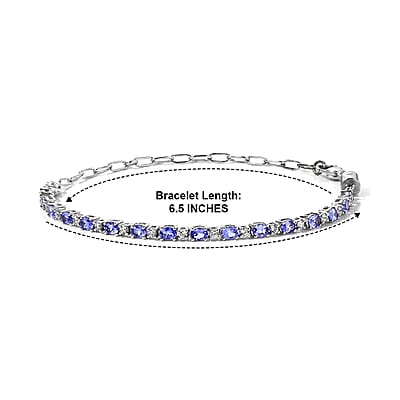 EverTrue Tanzanite and White Zircon 3.40 ctw Bracelet in Platinum Bond (6.50-8.50In)