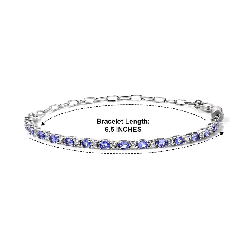 EverTrue Tanzanite and White Zircon 3.40 ctw Spectrum Cascade Bracelet in Platinum Bond (6.50-8.50In)