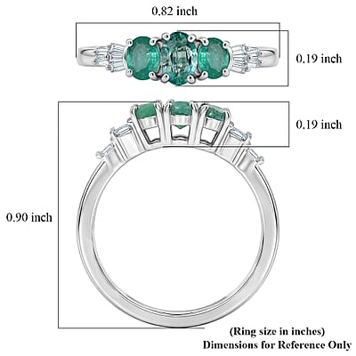 D'Joy Boyaca Colombian Emerald and Diamond 0.60 ctw Triple Flame Ring in Rhodium Over Sterling Silver (Size 10.0)