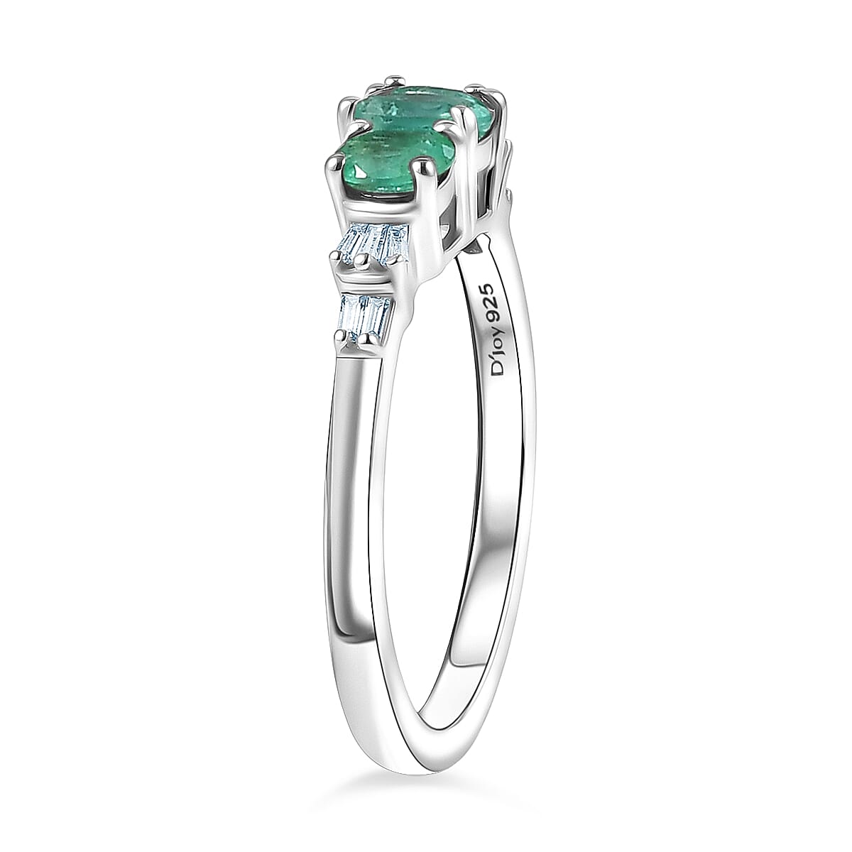 D'Joy Boyaca Colombian Emerald and Diamond 0.60 ctw Triple Flame Ring in Rhodium Over Sterling Silver (Size 8.0) (Del. In 8-10 Days) image number 3