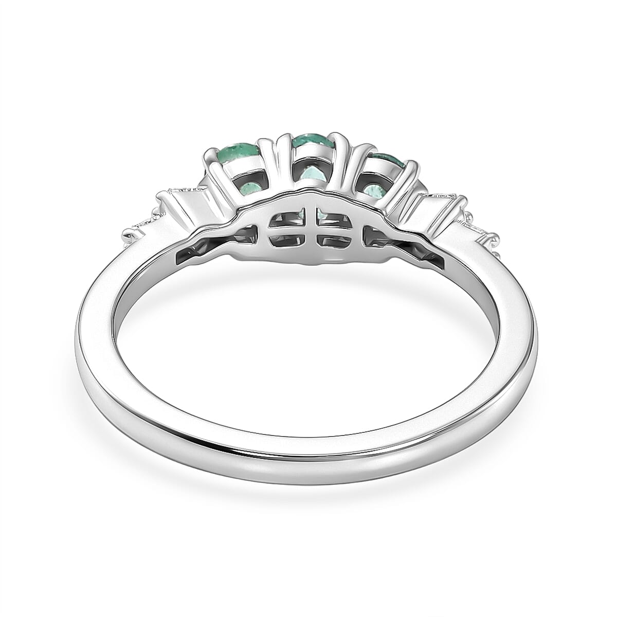 D'Joy Boyaca Colombian Emerald and Diamond 0.60 ctw Triple Flame Ring in Rhodium Over Sterling Silver (Size 8.0) (Del. In 8-10 Days) image number 4