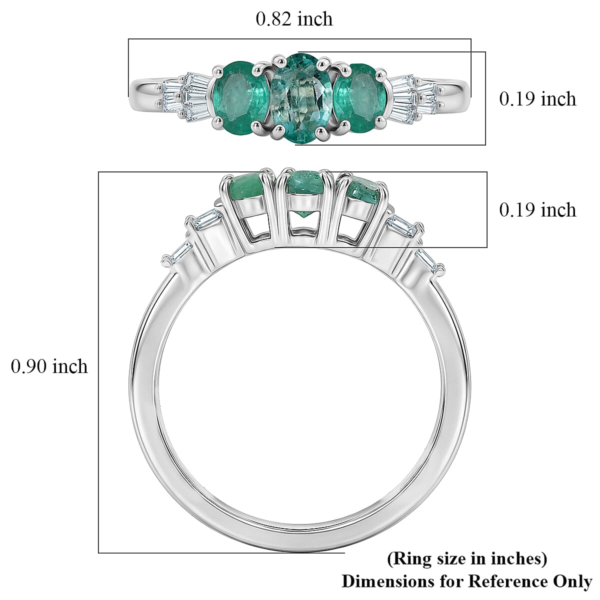 D'Joy Boyaca Colombian Emerald and Diamond 0.60 ctw Triple Flame Ring in Rhodium Over Sterling Silver (Size 8.0) (Del. In 8-10 Days) image number 5