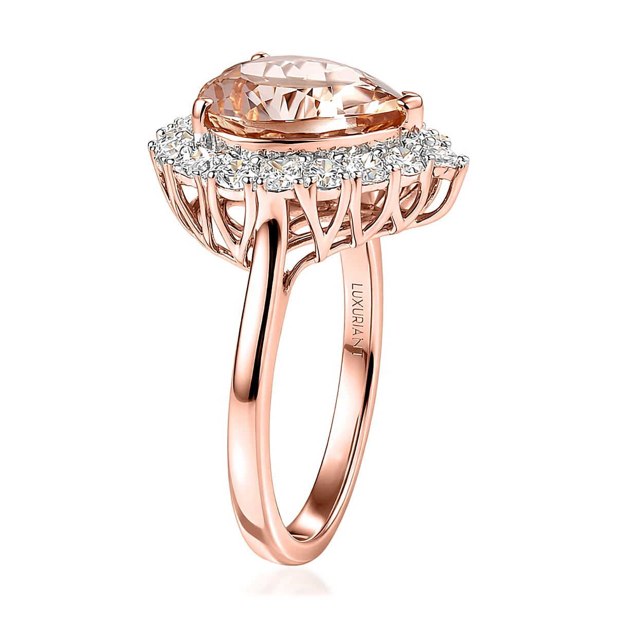 AAA Marropino Morganite and Luxuriant Lab Grown Diamond G-H SI 4.76 ctw Heart Ring in 10K Rose Gold (Size 10.0) image number 3
