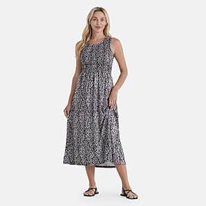 LA Marey Black with Animal Pattern Double Knit Brushed Maxi Dress - One Size Fits Most