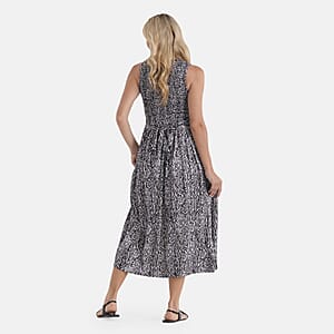 LA Marey Black with Animal Pattern Double Knit Brushed Maxi Dress - One Size Fits Most