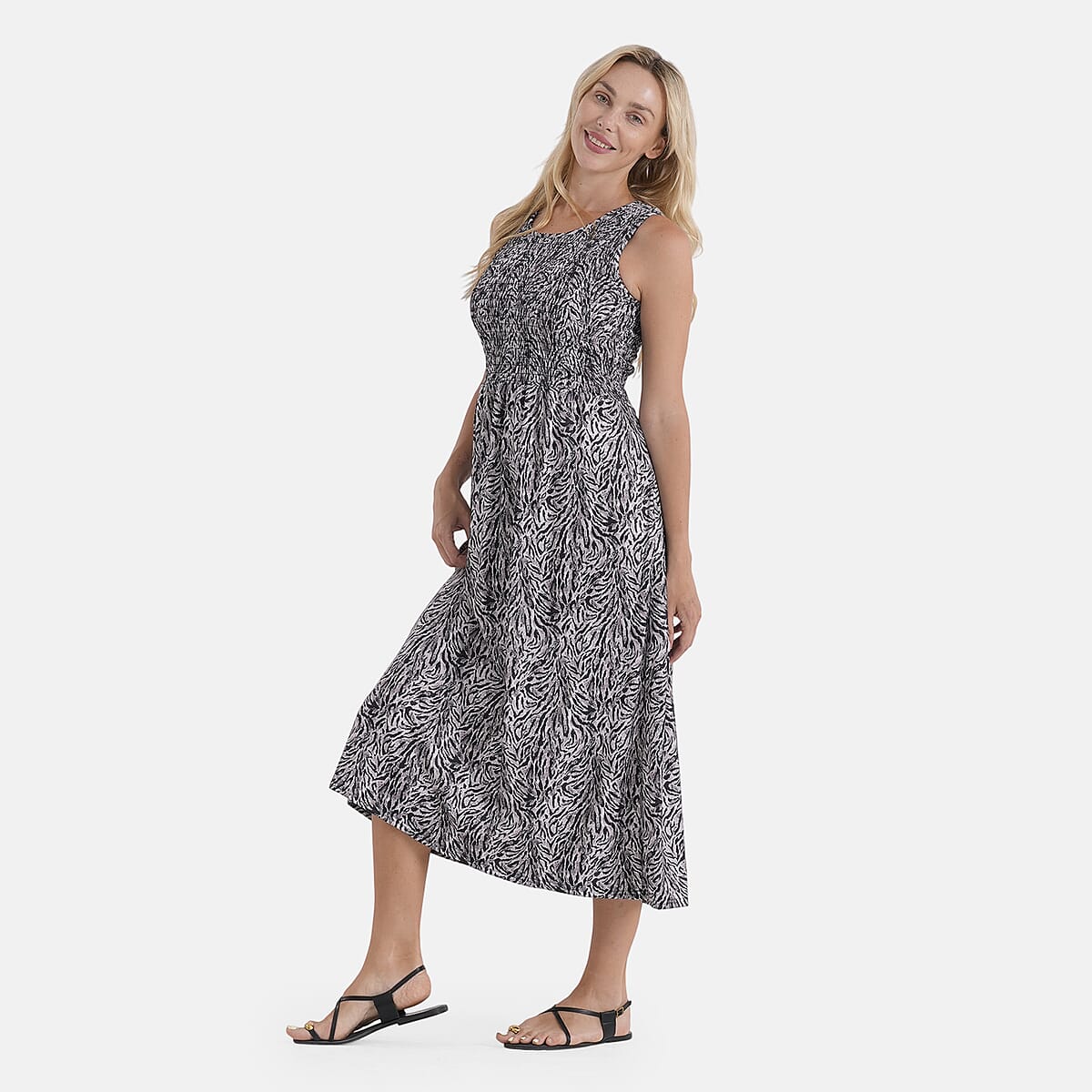 LA Marey Black with Animal Pattern Double Knit Brushed Maxi Dress - One Size Fits Most image number 3