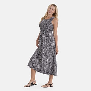 LA Marey Black with Animal Pattern Double Knit Brushed Maxi Dress - One Size Fits Most