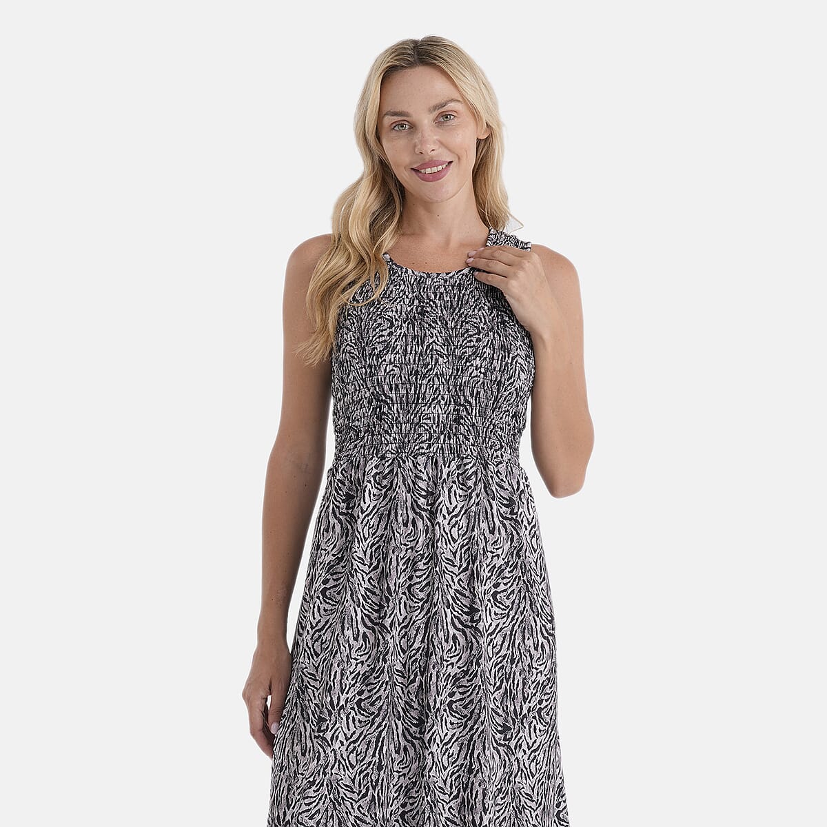 LA Marey Black with Animal Pattern Double Knit Brushed Maxi Dress - One Size Fits Most image number 4