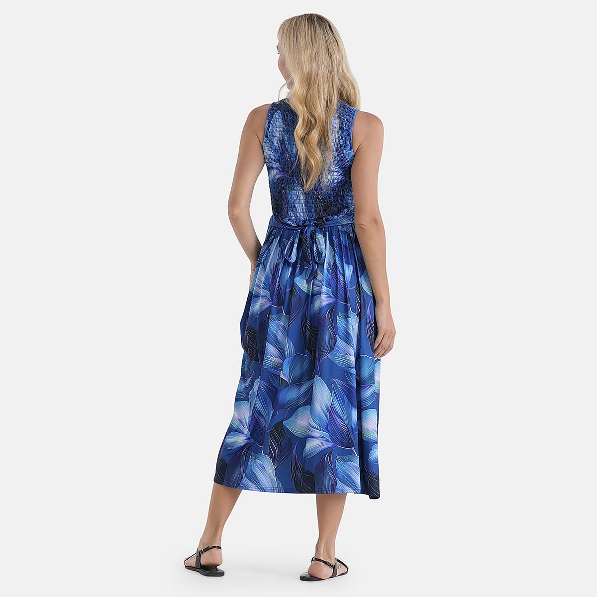 LA Marey Blue Floral Double Knit Brushed Maxi Dress - One Size Fits Most image number 2