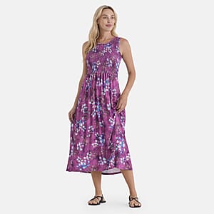 LA Marey Purple Floral Double Knit Brushed Maxi Dress - One Size Fits Most