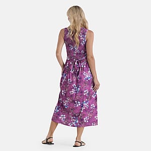 LA Marey Purple Floral Double Knit Brushed Maxi Dress - One Size Fits Most