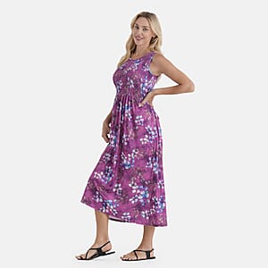 LA Marey Purple Floral Double Knit Brushed Maxi Dress - One Size Fits Most