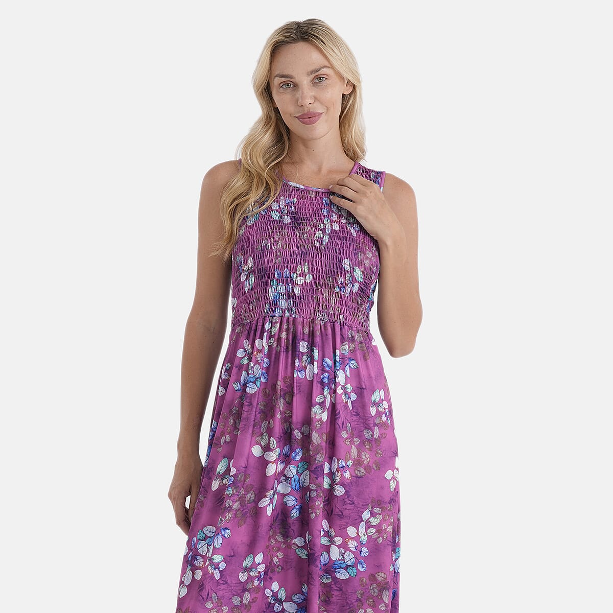 LA Marey Purple Floral Double Knit Brushed Maxi Dress - One Size Fits Most image number 4