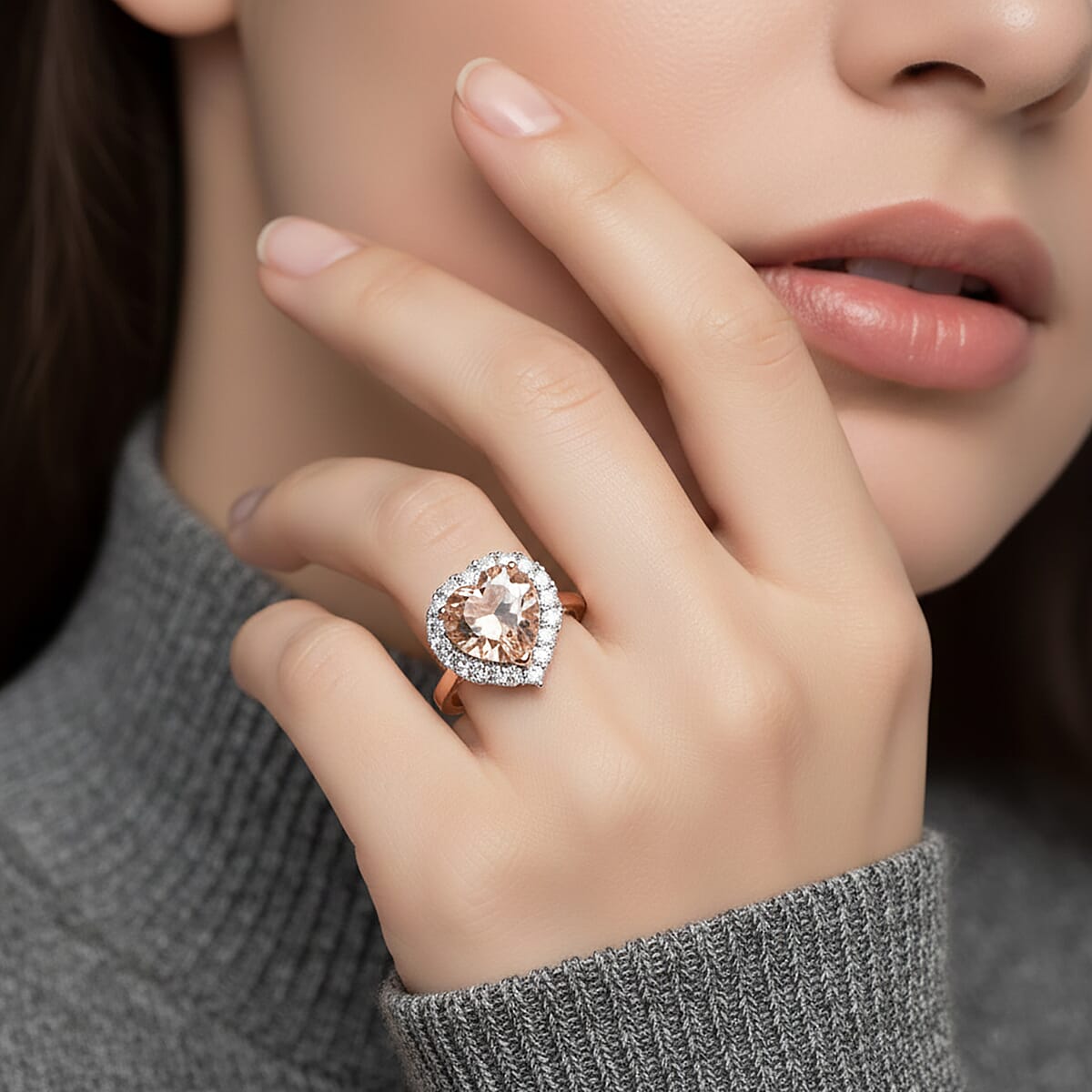 AAA Marropino Morganite and Luxuriant Lab Grown Diamond G-H SI 4.76 ctw Heart Ring in 10K Rose Gold (Size  7.0) image number 2