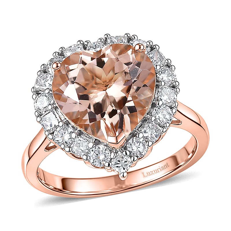 Certified and Appraised AAA Marropino Morganite and Luxuriant Lab Grown Diamond G-H SI 4.76 ctw Heart Ring in 10K Rose Gold (Size 9.0)