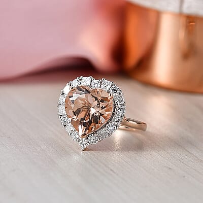 Certified and Appraised AAA Marropino Morganite and Luxuriant Lab Grown Diamond G-H SI 4.76 ctw Heart Ring in 10K Rose Gold (Size 9.0)