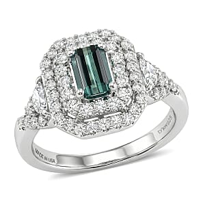 Certified & Appraised D'Joy Pirineu Lagoon Tourmaline and Moissanite 1.60 ctw Ring in Rhodium Over Sterling Silver (Size 6.0)