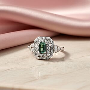 Certified & Appraised D'Joy Pirineu Lagoon Tourmaline and Moissanite 1.60 ctw Ring in Rhodium Over Sterling Silver (Size 6.0)