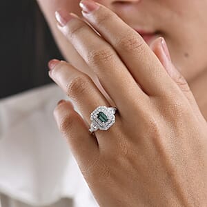 Certified & Appraised D'Joy Pirineu Lagoon Tourmaline and Moissanite 1.60 ctw Ring in Rhodium Over Sterling Silver (Size 6.0)