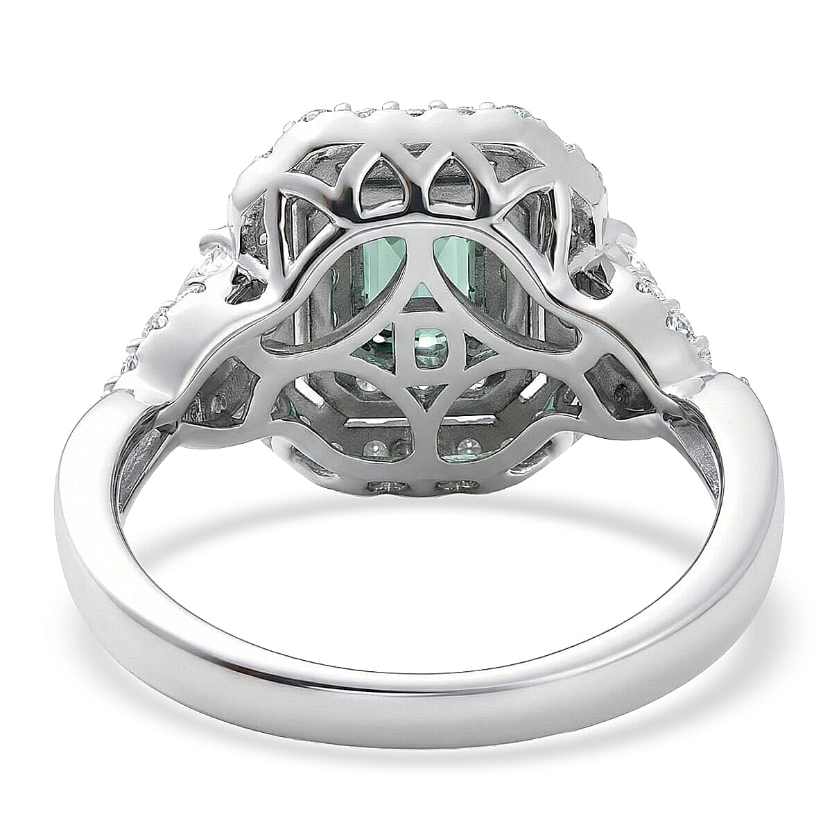 Certified & Appraised D'Joy Pirineu Lagoon Tourmaline and Moissanite 1.60 ctw Ring in Rhodium Over Sterling Silver (Size 6.0)