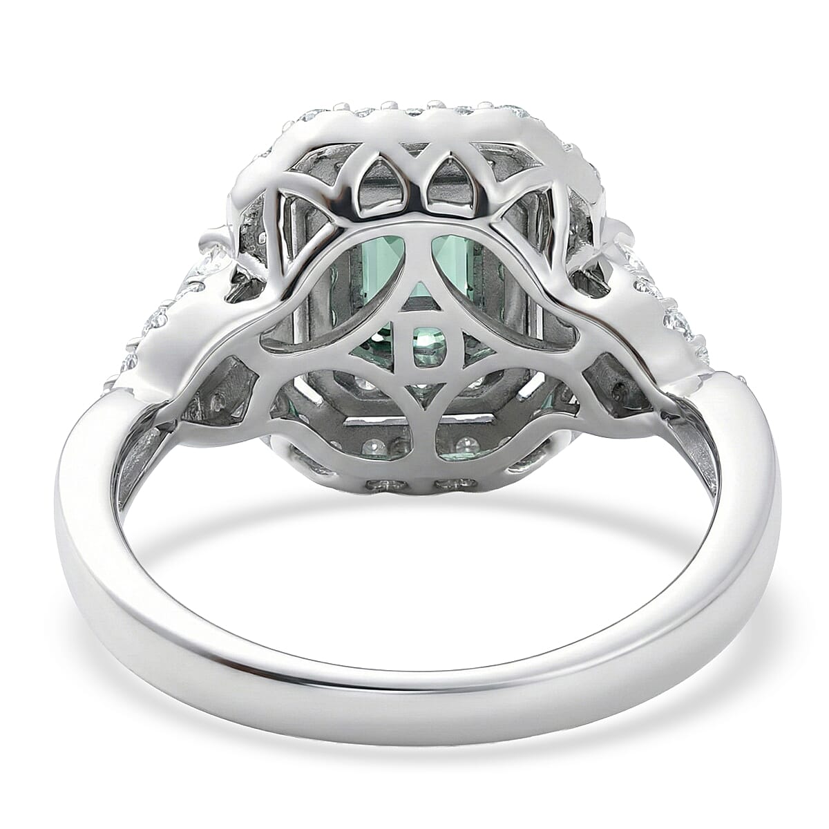 Certified & Appraised D'Joy Pirineu Lagoon Tourmaline and Moissanite 1.60 ctw Ring in Rhodium Over Sterling Silver (Size 6.0) image number 4